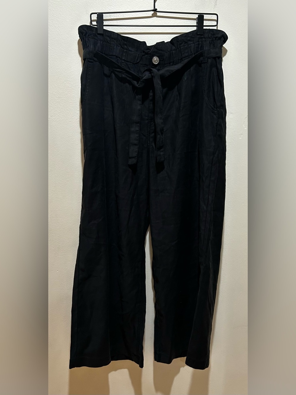 NWT Hudson Los Angeles Black Wide Leg Linen Pants w/ Belt Tie - Women’s Size 32
